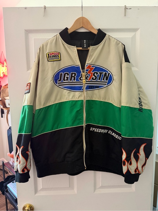 Jagger & Stone Jackets & Blazers - Jagger & Stone Women's Racing Bomber Jacket - Green/Black/Cream - L/XL
